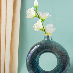 Textured Blue-Green Donut Vase