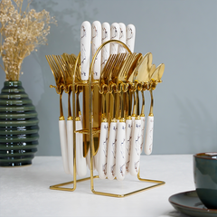 White and Gold Stainless Steel Cutlery Set of 24