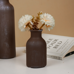 Rustic Brown Textured Bottleneck Vases | Set of 3