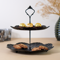Two-Tier Black Leaf Design Cake Serving Stand