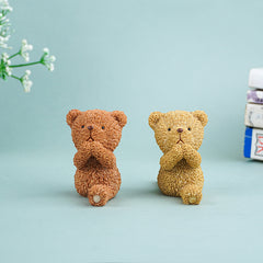 Brown & Beige Yoga Pose Teddy Bear Figurines Set of 2