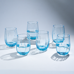 Ocean Blue Curved Ribbed Drinking Glass - Set of 6