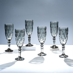 Elegant Black Crystal-Cut Glass Goblet - Set of 6