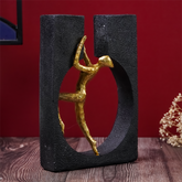 Gold Climbing Figure Sculpture in Black Frame - Modern Art Decor