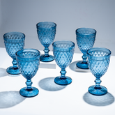 Vintage-Style Diamond Cut Glass Goblet - Set of 6