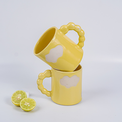 Yellow Ceramic Mug with Cloud Design