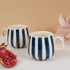 Navy and White Striped Ceramic Mug