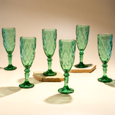 Emerald Green Diamond-Cut Glass Goblet - Set of 6