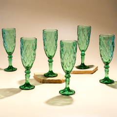 Emerald Green Diamond-Cut Glass Goblet - Set of 6