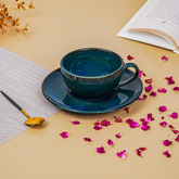 Deep Blue Ceramic Cup and Saucer Set