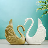 White and Gold Swan Couple Figurines