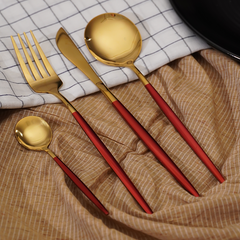 Gold and Red Stainless Steel Cutlery Set of 4