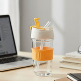 Orange Grip Glass Sipper with Built-In Straw