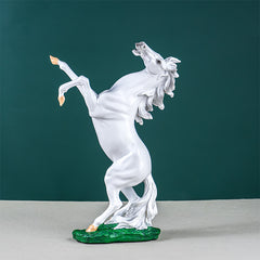 White Rearing Horse Figurine with Green Base