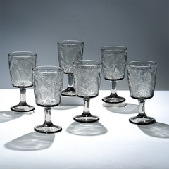 Smoky Black Palm Leaf Embossed Glass Goblet