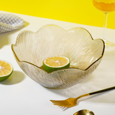 Champagne Gold Scalloped Glass Bowl - Ribbed Leaf Pattern Design
