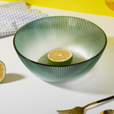 Forest Green Ribbed Glass Bowl - Ombre Gradient Serving Dish