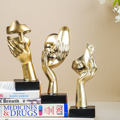Artistic Gold Resin Abstract Face Sculptures | Set of 3