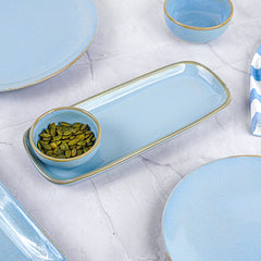 Light Blue Ceramic Dinner Set with Rustic Gold Rim Finish - Set of 21