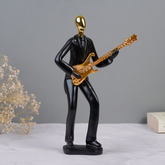 Black and Gold Musician Sculpture with Guitar - Modern Art Decor