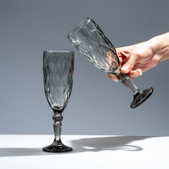 Elegant Black Crystal-Cut Glass Goblet - Set of 6