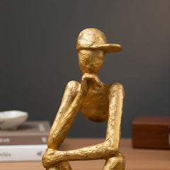 Gold Thinking Figure Sculpture - Unique Contemporary Decor