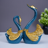 Blue and Gold Swan Figurines