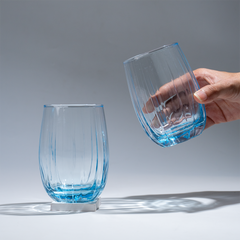 Ocean Blue Curved Ribbed Drinking Glass - Set of 6