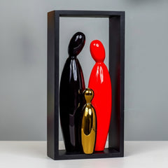 Abstract Family Sculpture with Geometric Frame