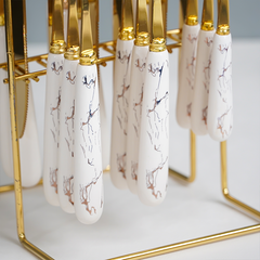 White and Gold Stainless Steel Cutlery Set of 24