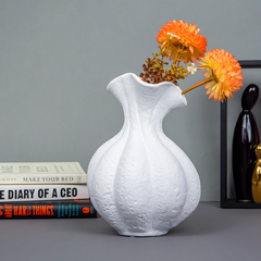 White Textured Ripple Vase with Flared Opening