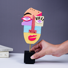 Multicolor Abstract Face Sculpture with Textured Face
