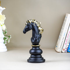 Black Horse Head Sculpture with Golden Mane