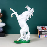 White Rearing Horse Figurine with Green Base