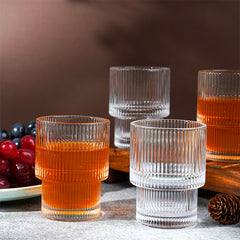 Ribbed Glasses with Stacked Ring Base | Set of 6