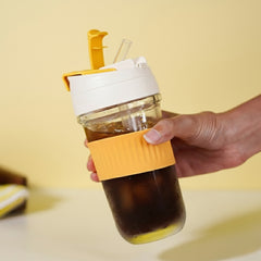 Orange Grip Glass Sipper with Built-In Straw