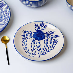 Blue Floral Hand-Painted Ceramic Dinnerware Set of 22