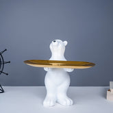 White Polar Bear Decorative Tray with Gold Plate