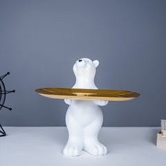 White Polar Bear Decorative Tray with Gold Plate
