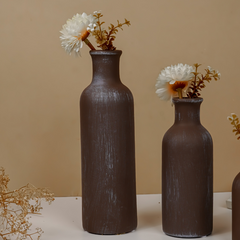 Rustic Brown Textured Bottleneck Vases | Set of 3