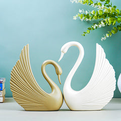 White and Gold Swan Couple Figurines