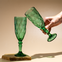 Emerald Green Diamond-Cut Glass Goblet - Set of 6