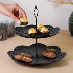 Two-Tier Black Leaf Design Cake Serving Stand