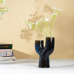 Deep Blue Cactus-Inspired Vase