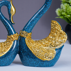 Blue and Gold Swan Figurines