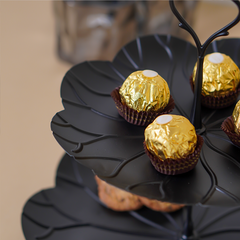 Two-Tier Black Leaf Design Cake Serving Stand