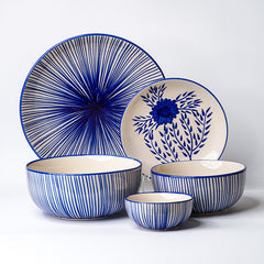 Blue Floral Hand-Painted Ceramic Dinnerware Set of 22