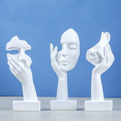 White Abstract Face Sculptures Set of 3