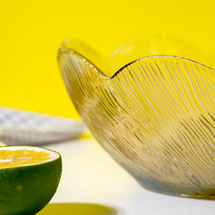 Champagne Gold Scalloped Glass Bowl - Ribbed Leaf Pattern Design