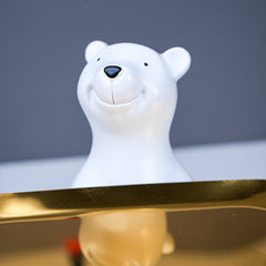 White Polar Bear Decorative Tray with Gold Plate